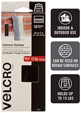 VELCRO Brand Outdoor Heavy Duty Strips | 4in x 1in (10Pk) | Holds 15 lbs | Black Extreme Hook and Loop Tape Industrial Strength Adhesive | Weather Resistance for Rough Surfaces (91841) - Image 2