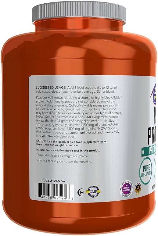 NOW Foods Sports Nutrition, Pea Protein 24 g, Fast Absorbing, Unflavored Powder, 7-Pound - Image 3