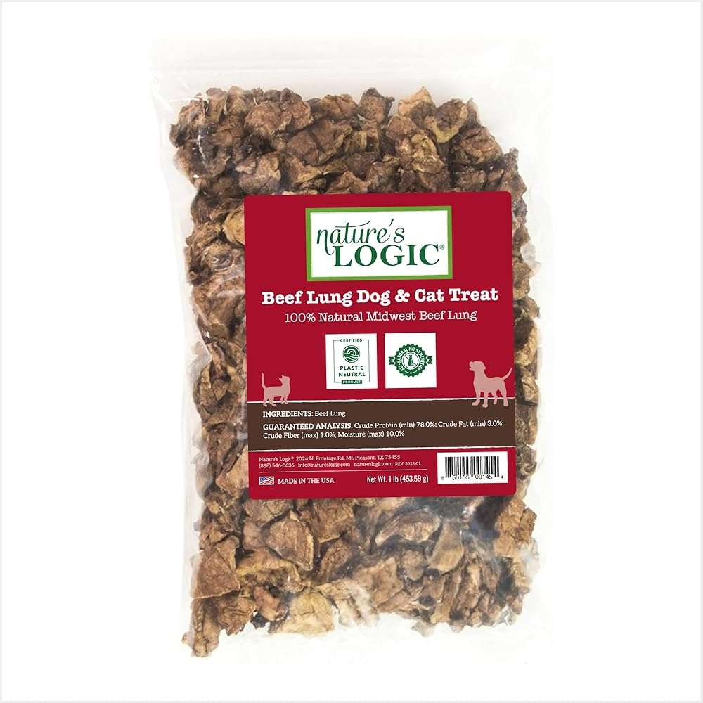 NATURE'S LOGIC Beef Lung Dog & Cat Treats - 100% Natural Midwest USDA Beef Source - Roasted Treats for Dogs and Cats - No Synthetics - 78% Protein - Beef Lung Treat, 1lb - Image 1