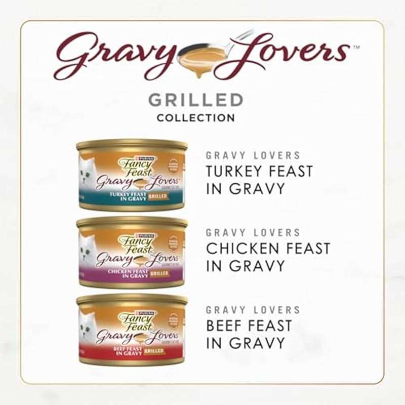 Purina Fancy Feast Gravy Lovers Poultry and Beef Grilled Gourmet Wet Cat Food Variety Pack - (Pack of 30) 3 oz. Cans - Image 3