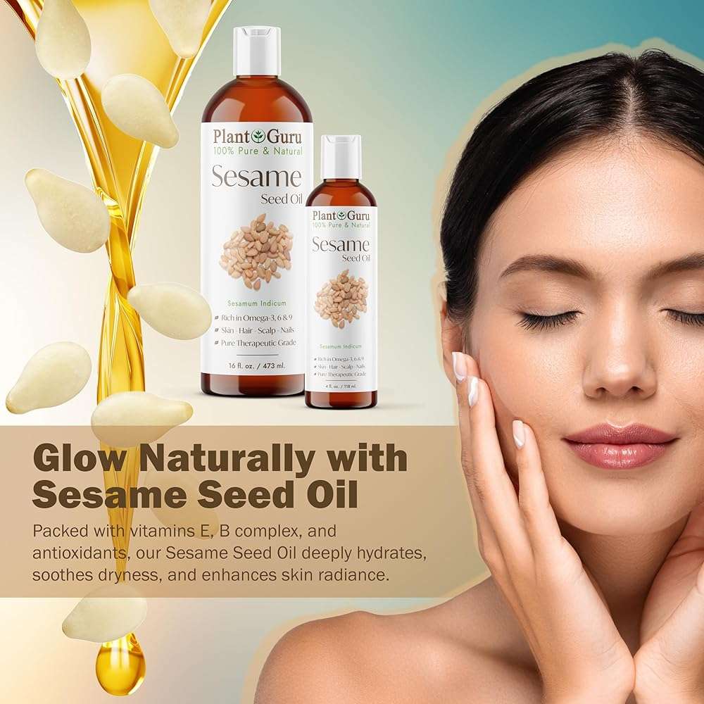 Plant Guru Sesame Seed Oil 16 fl. oz. – Cold Pressed, 100% Pure & Natural Carrier for Skin, Face, Body, Hair, and Cooking. Great for DIY Creams, Lotions, and Lip Balms. - Image 2
