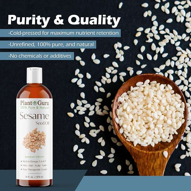 Plant Guru Sesame Seed Oil 16 fl. oz. – Cold Pressed, 100% Pure & Natural Carrier for Skin, Face, Body, Hair, and Cooking. Great for DIY Creams, Lotions, and Lip Balms. - Image 5