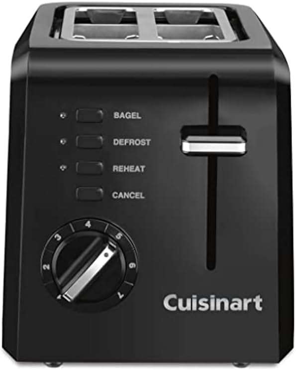 Cuisinart CPT-122BK 2-Slice Compact Plastic Toaster, Slots for Bagels & Bread, 7 Shade Settings, Cancel/Defrost/Reheat Functions, Removable Crumb Tray, Small Kitchen Appliance for Home & Office, Black - Image 1