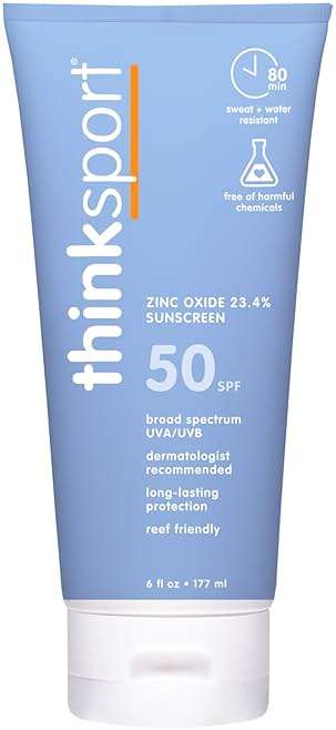 Thinksport SPF 50+ Mineral Sunscreen with Zinc Oxide, 6 Fl Oz – Safe, Natural Sunscreen Lotion for Sports & Active Use, Water Resistant Reef Safe, Broad Spectrum UVA/UVB Sun Screen for Sun Protection - Image 1