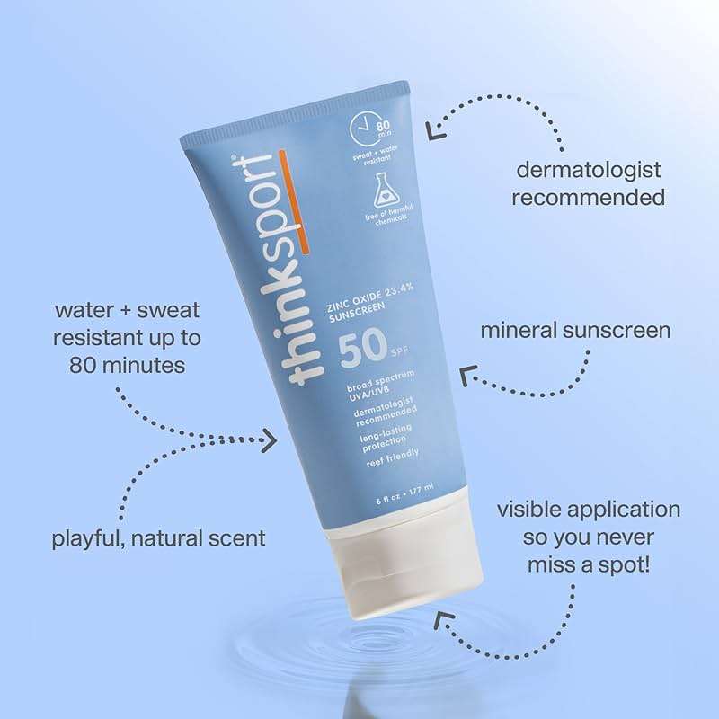 Thinksport SPF 50+ Mineral Sunscreen with Zinc Oxide, 6 Fl Oz – Safe, Natural Sunscreen Lotion for Sports & Active Use, Water Resistant Reef Safe, Broad Spectrum UVA/UVB Sun Screen for Sun Protection - Image 2