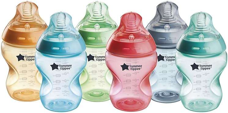Tommee Tippee Natural Start Anti-Colic 9 oz BPA Free Baby Bottles, 0+ Months, Slow Flow Breast-Like Nipple, Self Sterilizing, Designed for Seamless Transition Between Bottle & Breast, Fiesta,Pack of 6 - Image 1