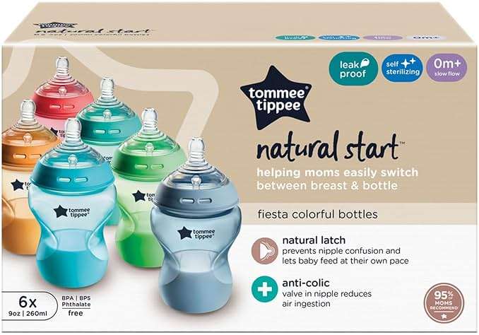 Tommee Tippee Natural Start Anti-Colic 9 oz BPA Free Baby Bottles, 0+ Months, Slow Flow Breast-Like Nipple, Self Sterilizing, Designed for Seamless Transition Between Bottle & Breast, Fiesta,Pack of 6 - Image 9