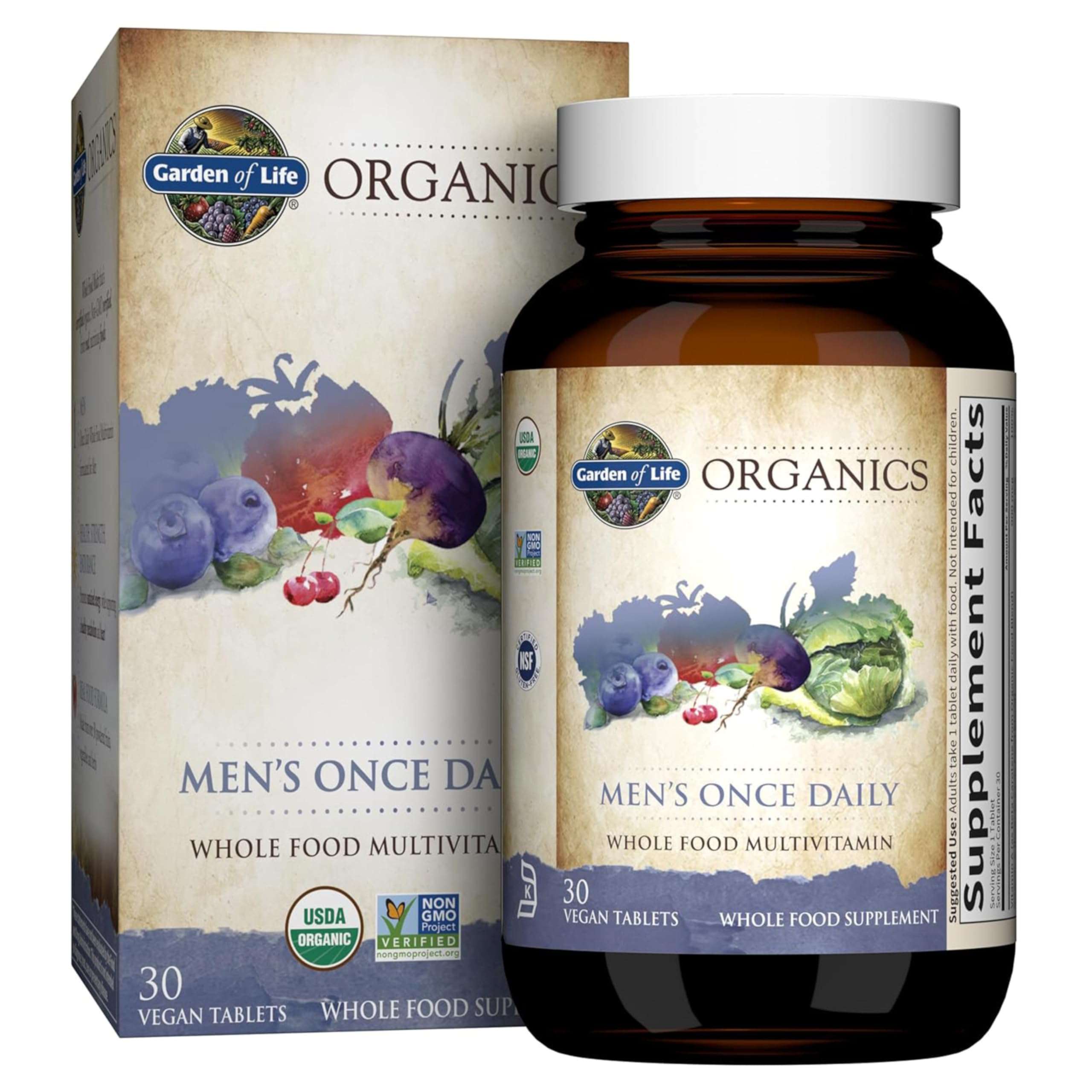 Garden of Life Once Daily Whole Food Multivitamin for Men, Organic Mens Vitamins & Minerals, Vitamin C, Zinc, Vegan, for Health & Well-Being, 30 Tablets - Image 1