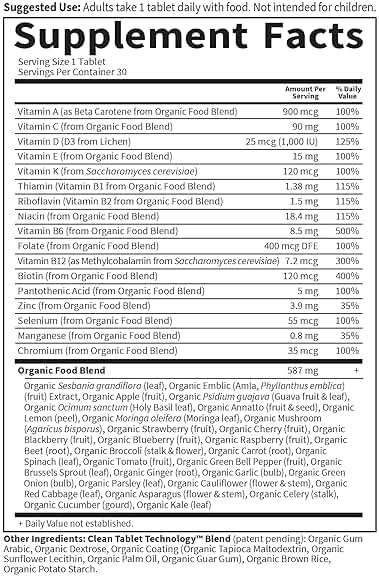 Garden of Life Once Daily Whole Food Multivitamin for Men, Organic Mens Vitamins & Minerals, Vitamin C, Zinc, Vegan, for Health & Well-Being, 30 Tablets - Image 6