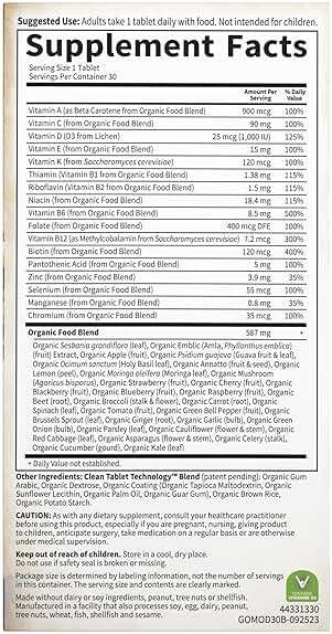 Garden of Life Once Daily Whole Food Multivitamin for Men, Organic Mens Vitamins & Minerals, Vitamin C, Zinc, Vegan, for Health & Well-Being, 30 Tablets - Image 9