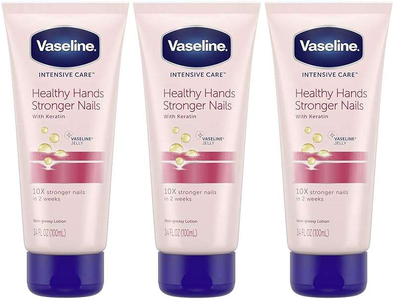 Vaseline Lotion, Healthy Hands Stronger Nails with Keratin 3-Pack – Intensive Care Hand Lotion with Petroleum Jelly, 3.4 Oz Ea - Image 1