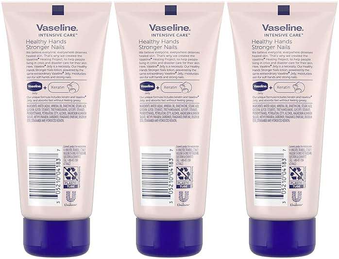 Vaseline Lotion, Healthy Hands Stronger Nails with Keratin 3-Pack – Intensive Care Hand Lotion with Petroleum Jelly, 3.4 Oz Ea - Image 2