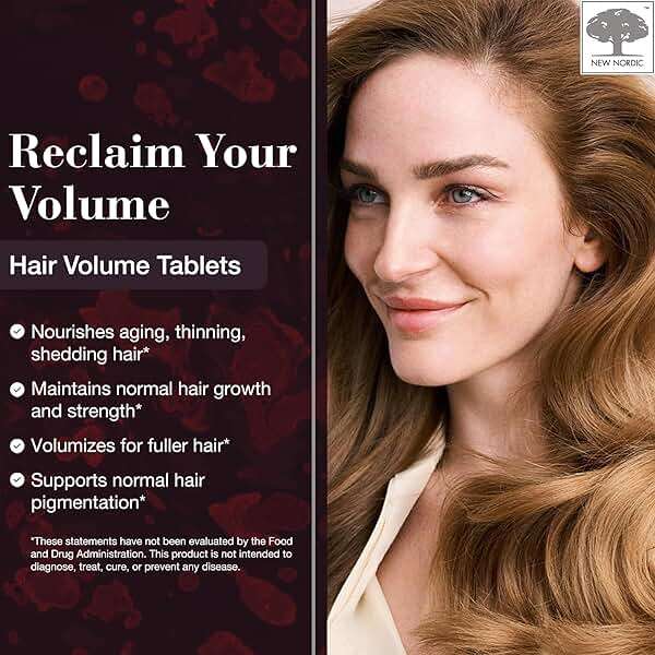 NEW NORDIC Hair Volume Tablets, 3000 mcg Biotin & Biopectin Apple Extract, Hair Vitamins to Support Natural Hair Growth, 90 Count (Pack of 1) - Image 2
