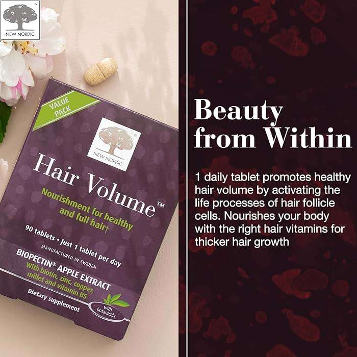 NEW NORDIC Hair Volume Tablets, 3000 mcg Biotin & Biopectin Apple Extract, Hair Vitamins to Support Natural Hair Growth, 90 Count (Pack of 1) - Image 6