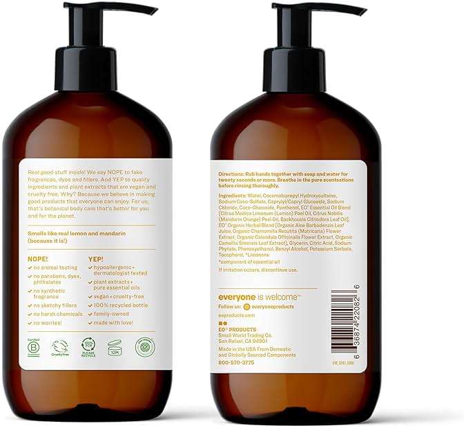 Everyone Liquid Hand Soap, 12.75 Ounce (Pack of 3), Meyer Lemon and Mandarin, Plant-Based Cleanser with Pure Essential Oils - Image 2