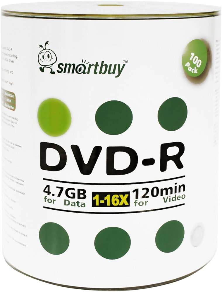 Smart Buy 100 Pack DVD-R 4.7gb 16x Logo Blank Data Video Movie Recordable Disc, 100 Disc 100pk - Image 1