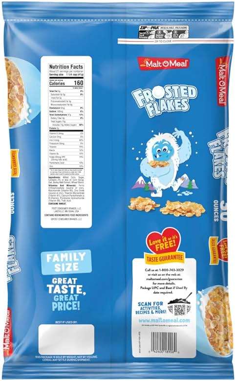 Malt-O-Meal Frosted Flakes Breakfast Cereal, Family Size, 30 oz Resealable Bag - Image 2