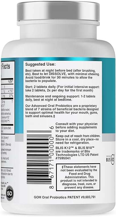 Oral Probiotics for Mouth Bad Breath Treatment for Adults; Dentist Formulated Dental Probiotics for Teeth and Gums Health & Chronic Halitosis with BLIS K12 M18, 60 Chewable Oral Health Tablets Mint - Image 8