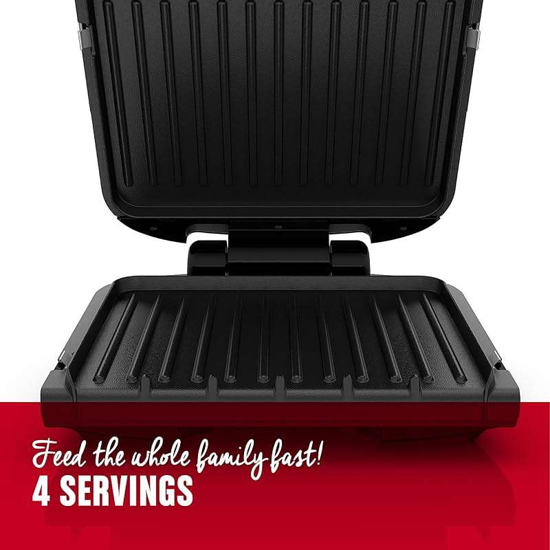 George Foreman 4-Serving Removable Plate Electric Grill and Panini Press, George Tough Non-Stick Coating, Drip Tray Catches Grease, Black - Image 5