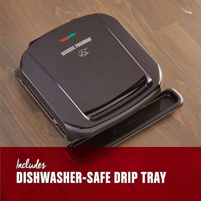 George Foreman 4-Serving Removable Plate Electric Grill and Panini Press, George Tough Non-Stick Coating, Drip Tray Catches Grease, Black - Image 6