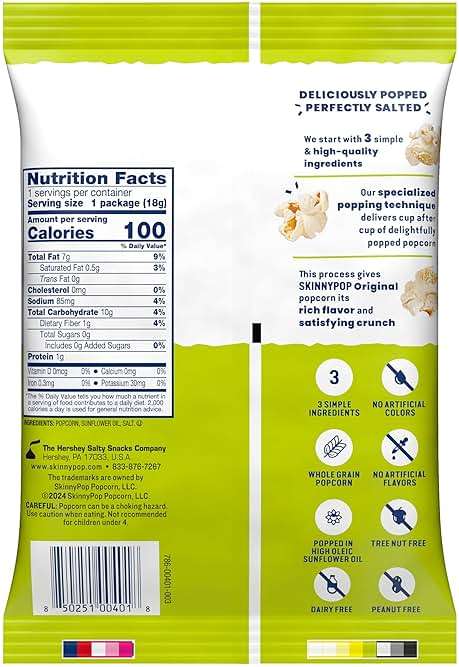 SkinnyPop Popcorn, Original, Whole Grain, Dairy-Free Snack, 0.65oz Bags (30ct) - Image 2