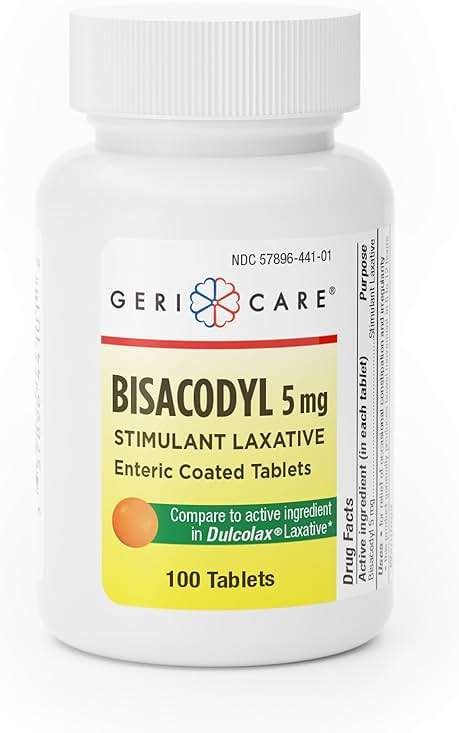 GeriCare Bisacodyl 5 mg Laxative Coated Tablet | Generic for Dulcolax | Stimulant Laxative | Gentle Overnight Constipation Relief 100 Count (Pack of 1) - Image 1