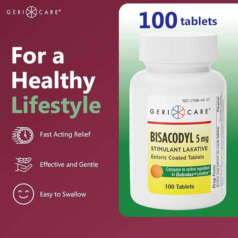 GeriCare Bisacodyl 5 mg Laxative Coated Tablet | Generic for Dulcolax | Stimulant Laxative | Gentle Overnight Constipation Relief 100 Count (Pack of 1) - Image 4