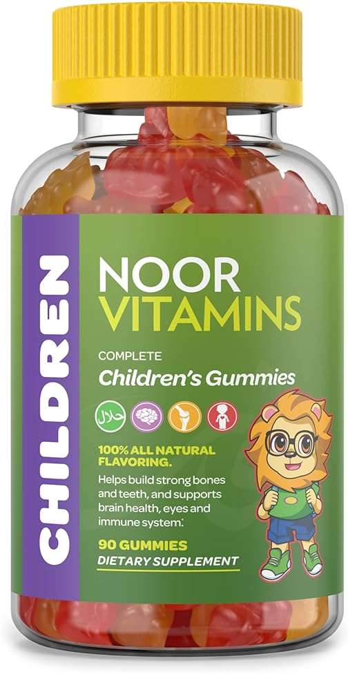 Noor Vitamins Halal Vitamins, Kids Vitamins, Kids Multivitamin Gummies: Vitamin C for Kids, D3, and Zinc for Immunity, B6 B12 for Energy. Gluten Free Halal Gummies, 90 Count Gummy Vitamins for Kid - Image 1
