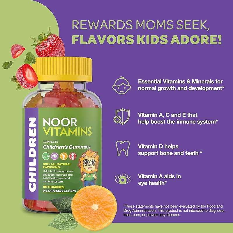 Noor Vitamins Halal Vitamins, Kids Vitamins, Kids Multivitamin Gummies: Vitamin C for Kids, D3, and Zinc for Immunity, B6 B12 for Energy. Gluten Free Halal Gummies, 90 Count Gummy Vitamins for Kid - Image 3