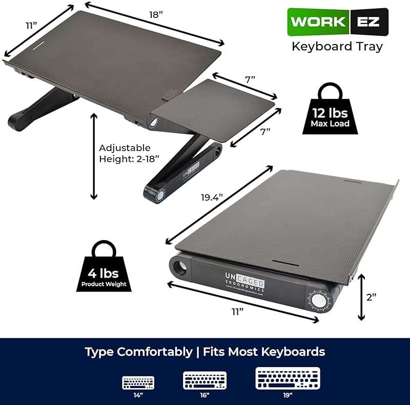 Uncaged Ergonomics WorkEZ Adjustable Computer Keyboard Stand for Desk, Keyboard & Mouse Riser, Ergonomic Portable Stand for Desktop, Computer Keypad Riser for Desk | Ergonomic Portable Stand, for Desktop, for Desk, for Desk - Image 3
