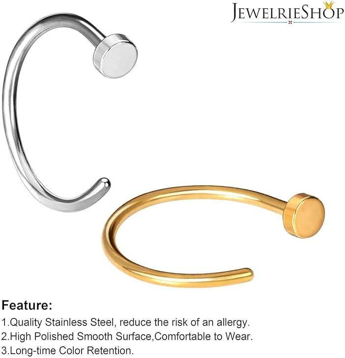 JewelrieShop Nose Rings Hoop 20G Stainless Steel Nose Piercing Jewelry Fake Lip Hoop Rings for Women Men - Image 2