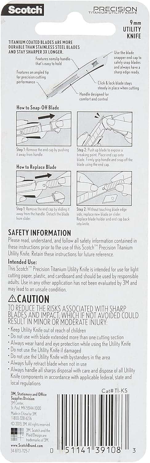 Scotch Titanium Snap-Off Utility Knife – Small 9mm Precision Cutter with Click & Lock Blade, Comfort Grip Handle (Titanium Stays Sharp 3X Longer) - Image 5