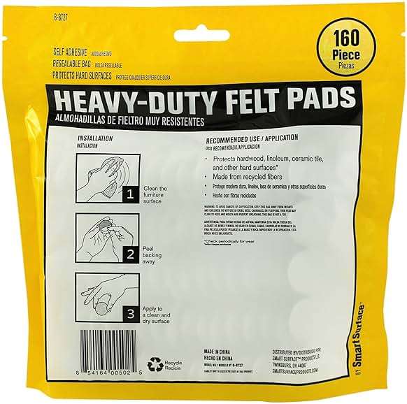 Smart Surface 8727 Heavy Duty Self Adhesive Furniture Felt Pads 1-Inch Round Oatmeal 160-Piece Value Pack in Resealable Bag - Image 2
