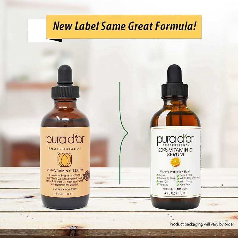 PURA D'OR 20% Vitamin C Facial Serum 4 Oz Antioxidant Anti-Aging Blend w/Retinol, Hyaluronic Acid, Ferulic Acid - Hydrating Lightweight Ayurvedic Skin Care - Men Women Daily Use - Image 2