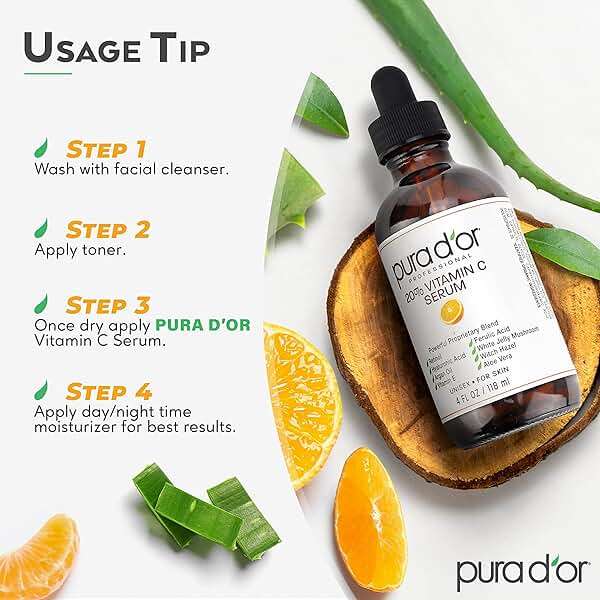 PURA D'OR 20% Vitamin C Facial Serum 4 Oz Antioxidant Anti-Aging Blend w/Retinol, Hyaluronic Acid, Ferulic Acid - Hydrating Lightweight Ayurvedic Skin Care - Men Women Daily Use - Image 7
