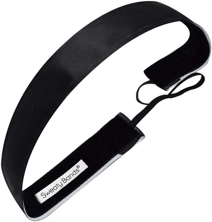 Sweaty Bands Womens Girls Headband - Non-Slip Velvet-Lined Exercise Hairband - Wicked Black 1-Inch - Image 1