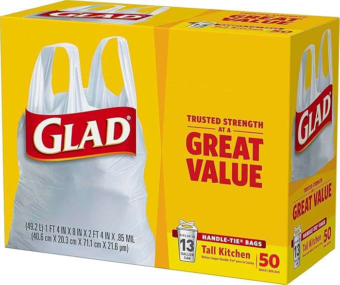 Glad 13 Gal. Tall Kitchen Handle-Tie Bags 50 ct (Pack of 4) - Image 3