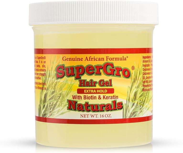 SuperGro Hair Gel with Extra Hold - For Braiding, Locking, Instant Edge Control, Twisting, Retwisting - Natural Grip Jam for Neat Shining - Braid, Loc Care Gel with Black Castor Oil - 16 oz - Image 1