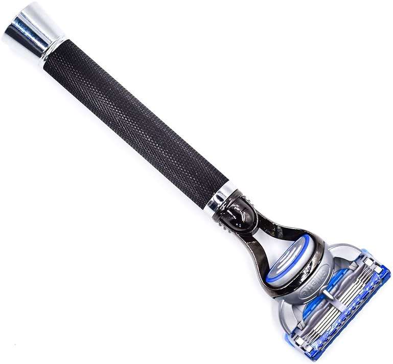 Parker Deluxe Black Fusion-Compatible Razor – 6″ Heavyweight Textured Handle + Free Gillette® Fusion Blade – Premium Men’s Shaving Tool - Image 1