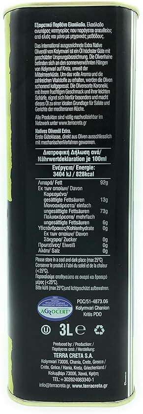 Terra Creta | Award Winning | Kolymvari Estates | 100% Pure Greek Olive Oil | Cold Extracted | Protective Designation of Origin | 3Ltr - (101.4 fl.oz) Tin - Image 2