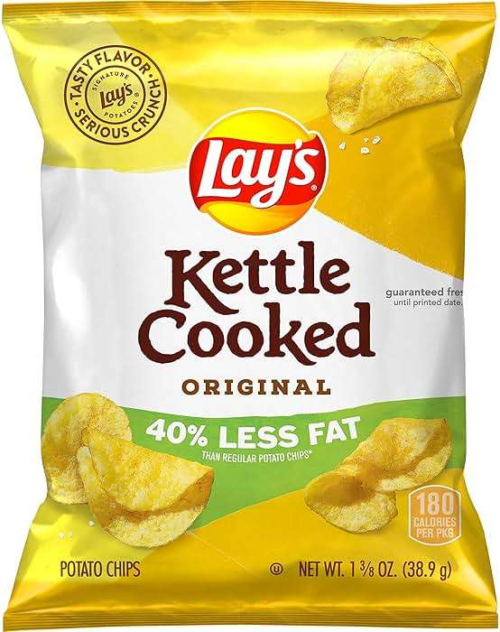 Lay's Kettle Cooked Potato Chips, 40% Less Fat Original, 1.375 Ounce (Pack of 64) - Image 1