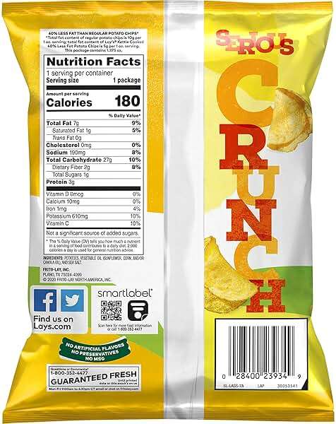 Lay's Kettle Cooked Potato Chips, 40% Less Fat Original, 1.375 Ounce (Pack of 64) - Image 2