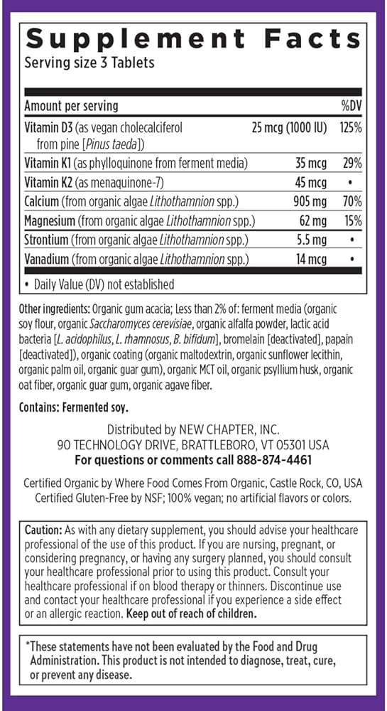 New Chapter Bone Strength Take Care - Bone & Heart Health Supplement - Clinically Studied Plant Calcium from Red Marine Algae - Vegan, Organic, Gluten Free & Kosher - 180 Slim Tablets - Image 6