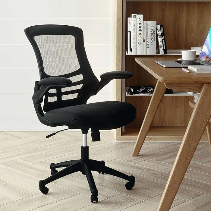 Flash Furniture Kelista Mid-Back Swivel Office Chair with Adjustable Seat Height, Ergonomic Mesh Desk Chair with Flip-Up Armrests, Black - Image 2