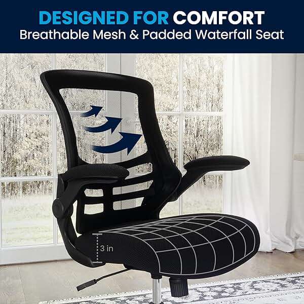 Flash Furniture Kelista Mid-Back Swivel Office Chair with Adjustable Seat Height, Ergonomic Mesh Desk Chair with Flip-Up Armrests, Black - Image 11