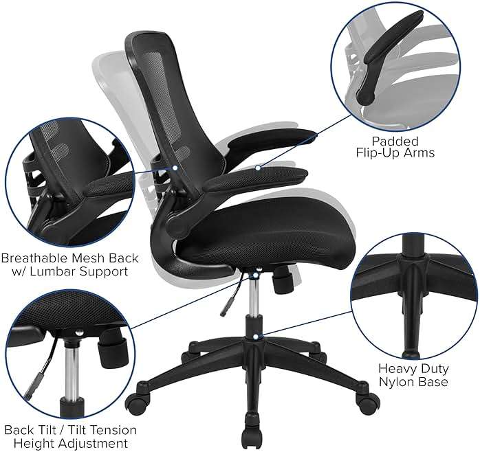 Flash Furniture Kelista Mid-Back Swivel Office Chair with Adjustable Seat Height, Ergonomic Mesh Desk Chair with Flip-Up Armrests, Black - Image 13