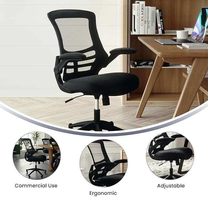 Flash Furniture Kelista Mid-Back Swivel Office Chair with Adjustable Seat Height, Ergonomic Mesh Desk Chair with Flip-Up Armrests, Black - Image 5