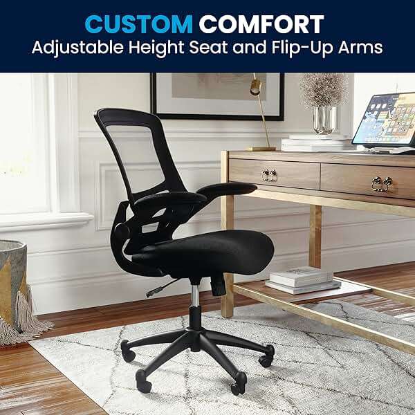 Flash Furniture Kelista Mid-Back Swivel Office Chair with Adjustable Seat Height, Ergonomic Mesh Desk Chair with Flip-Up Armrests, Black - Image 8