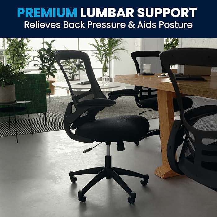 Flash Furniture Kelista Mid-Back Swivel Office Chair with Adjustable Seat Height, Ergonomic Mesh Desk Chair with Flip-Up Armrests, Black - Image 9