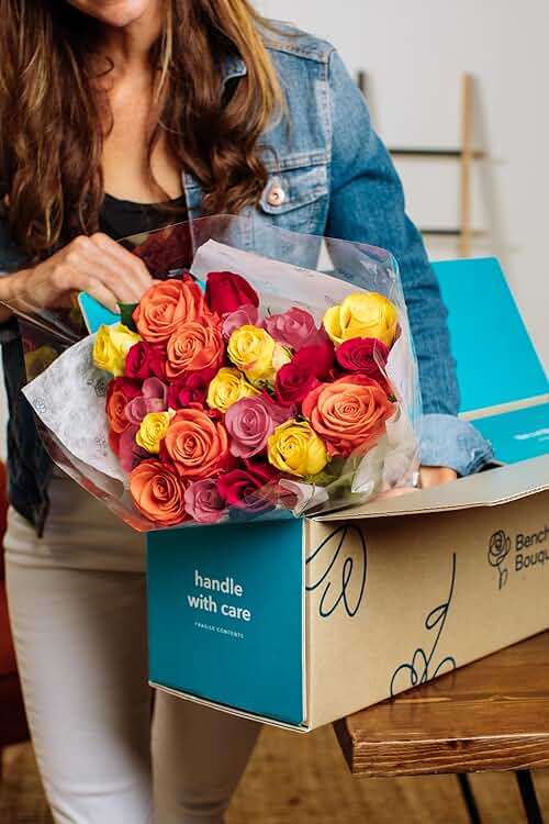 Benchmark Bouquets Two Dozen Long Stem Rose Bouquet – Real Fresh Flowers for Delivery – Mother’s Day Roses Assorted Colors – Gifts for Mom, Birthdays & Celebrations – Glass Vase Included - Image 2